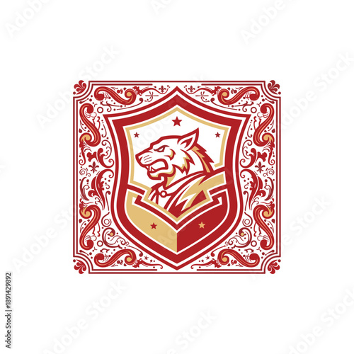 Graphic Design, Lion Emblem, Digital Artwork, Creative Illustrations, Bold Colors, Front View, Artistic Branding