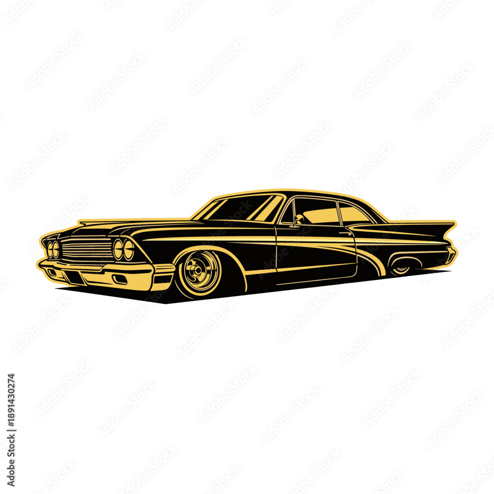 Fototapeta premium Vintage Automobile Showcase, Urban Streets, Illustration, Retro Vibes, Side View, Automotive Art