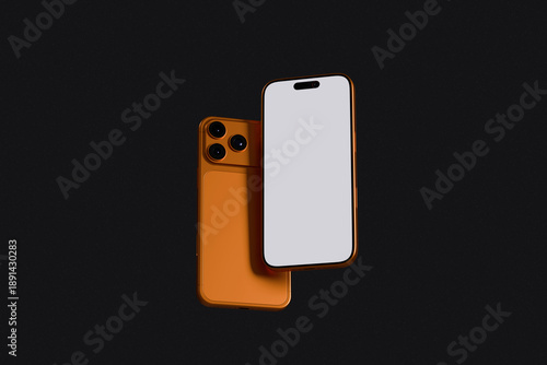 Foto White screen floating smartphone with black background for mockup template