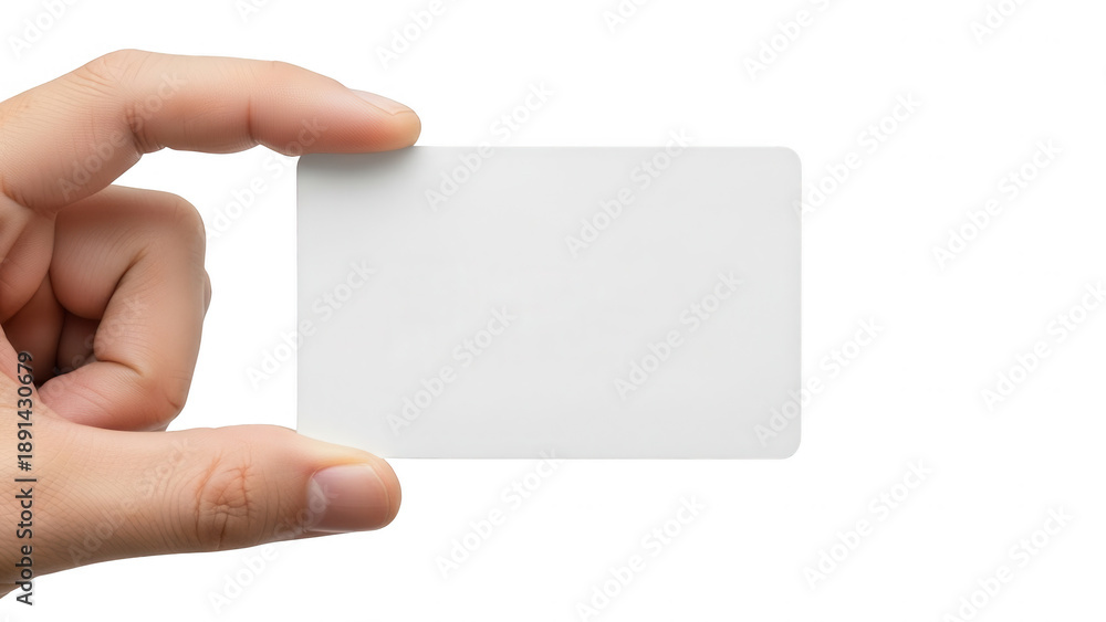 Obraz premium Hand holding blank card isolated on transparent background