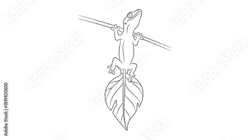 Lizard on a Leaf: A minimalist outline of a small lizard clinging to a leaf, its delicate form rendered in stark black lines. This piece invites reflection on the beauty of nature's simple designs.