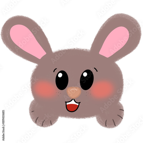 Photography An adorable, wide-eyed bunny illustration with rosy cheeks and a tiny smile, radiating warmth and innocent charm