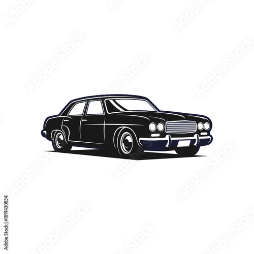 Classic Car Illustration, Vintage Automobile, Graphic Design, Artistic Representation, Retro Style, Black and White