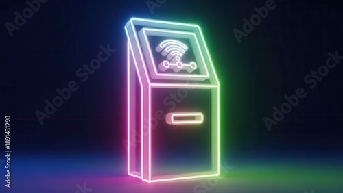 Vibrant glowing self-service terminal depicting advanced digital network capabilities and