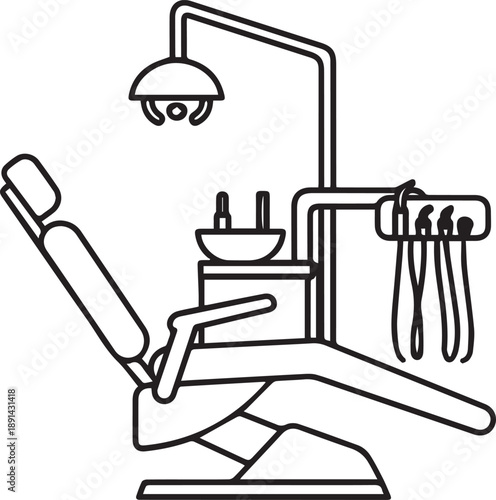 Dental chair and equipment vector illustration symbolizing dentist's office, dental surgery, and professional oral care services for patient treatment