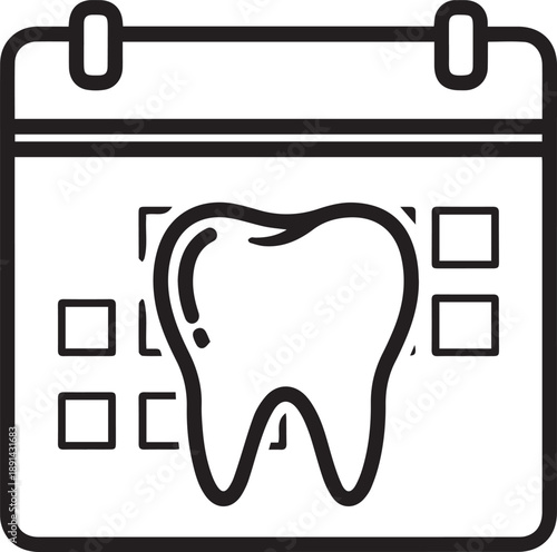 Dental appointment calendar icon line art vector illustration of tooth on schedule planner for medical checkup dentistry service clinic routine healthcare organization planning symbol