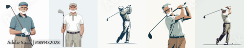 Vector Illustration of a Elderly Man Playing Golf