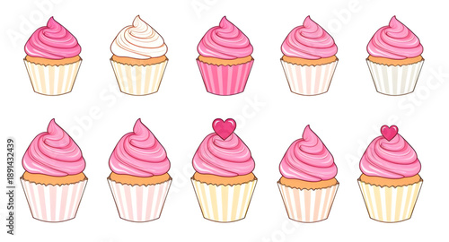 cupcake, mini cake, dessert icon, sweet food, pastry icon, bakery food, cake icon, frosting swirl, icing cream, sugar topping, sprinkles topping, cherry top, candy decor, treat food, snack food, carto