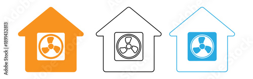 Nuclear house icons in orange black and blue