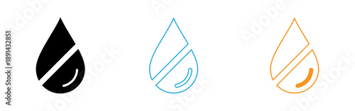 Three variations of a water droplet logo design