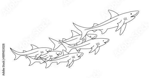 Black and White Line School of Fish Swimming Together marine life aquatic