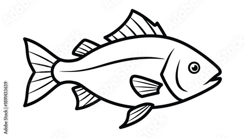 Fish Outline Illustration: A simple yet elegant black and white outline illustration of a fish, perfect for a variety of design and educational purposes. 