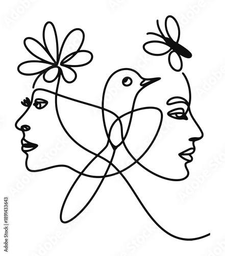 Black Line Dandelion Seeds Floating from Flower Head Silhouette line minimalist black and white