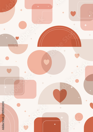 Modern Flat abstract Valentine's background with Hearts.