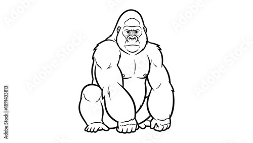 Majestic Silverback: A powerful gorilla is sitting with a commanding presence, capturing the essence of the animal's strength and imposing posture in striking monochrome.