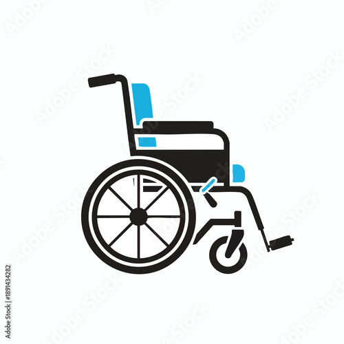 Black and Blue Wheelchair Icon on White Background