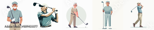Vector Illustration of a Elderly Man Playing Golf