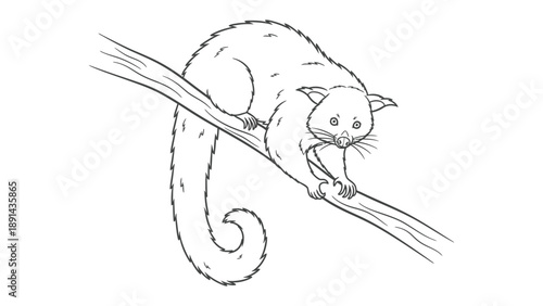 Opossum in Tree Branch: A charming illustration of a possum gracefully perched on a tree branch, capturing the essence of the creature in its natural habitat.