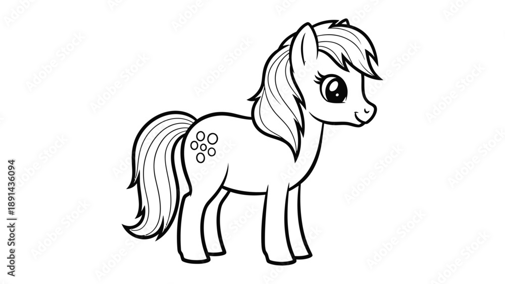 Obraz premium Adorable Pony Illustration: A charming outline illustration of a cute pony, showcasing playful features and a sweet demeanor.