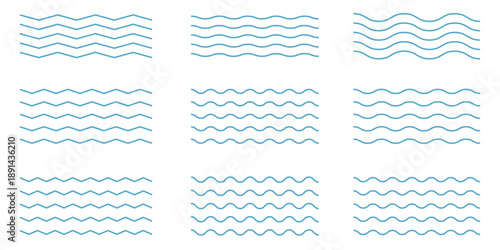 Water waves. Set of wavy zigzag lines. Wave thin line background. Vector zigzag and wavy horizontal underline. Vector illustration modern eps.10