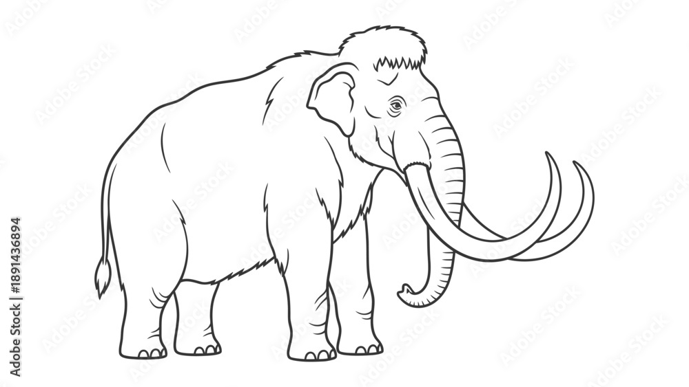 Fototapeta premium Ancient Giant: A meticulously illustrated mammoth stands, a testament to the prehistoric era, showcasing its massive size and impressive tusks.
