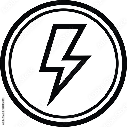 Black and white lightning bolt logo in a circle