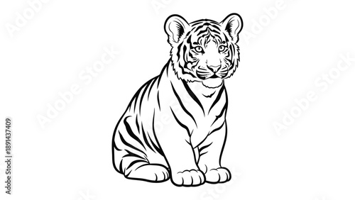 Adorable Tiger Cub Line Art: A charming illustration captures the innocence and beauty of a baby tiger cub, rendered in a simple yet captivating line art style.