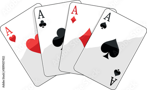 Fan of four ace playing cards for poker and casino gambling games