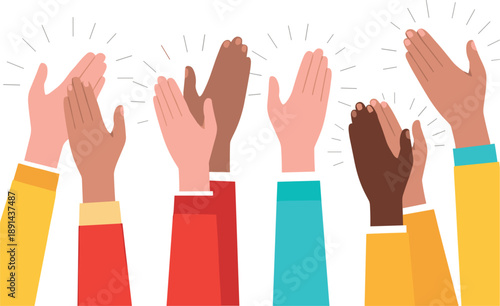 Group of diverse hands clapping and applauding to celebrate success