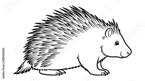 Detailed Porcupine Illustration: A meticulously crafted, monochrome illustration of a porcupine, showcasing its distinctive spiky quills and detailed features.