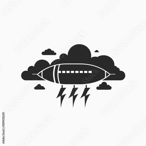 Stylized American Football Shaped Cloud with Lightning Bolts - Concept Illustration of Sport, Power, and Weather for Game Day