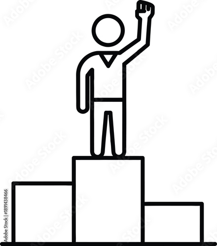 A person standing on a podium with one arm raised