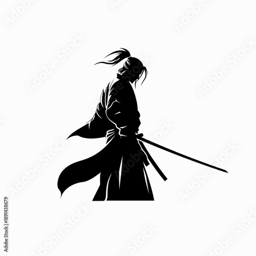 Powerful samurai warrior silhouette holding a traditional katana sword, embodying Japanese martial arts and ancient warrior spirit.