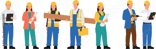 Professional construction workers and architects team in safety gear