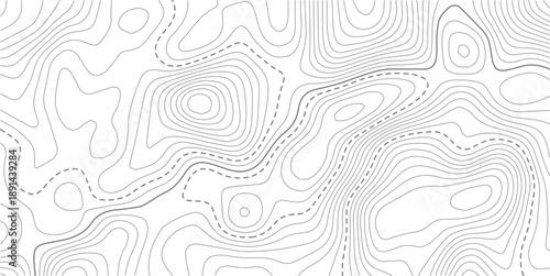 White geometric topo map wave line discovery background, topographic map pattern featuring stylized contour lines that represent elevation. Modern design with White background with topographic wavy pa