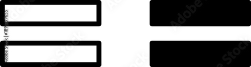 Equals sign icon set. Outline and solid black mathematical symbol