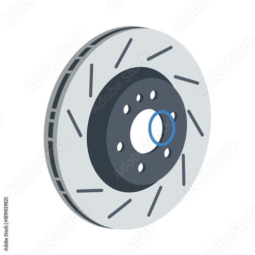 Slotted Brake Rotor Disc Illustration. Car Automotive Performance Component Icon for Repair and Maintenance Diagrams