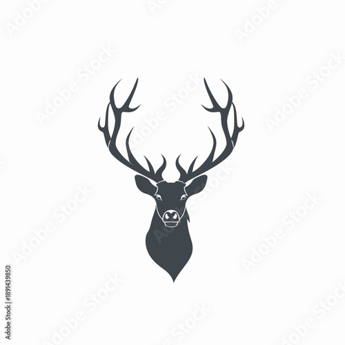 Majestic Stag Deer Head Silhouette Vector Icon with Large Antlers, Symbolizing Wilderness, Strength, and Nature