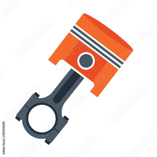 Automotive Engine Piston and Connecting Rod Flat Icon. Mechanical Car Part Vector Illustration for Repair and Engineering Design.