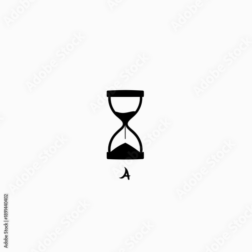 Minimalist black hourglass icon with flowing sand on a clean white background, symbolizing time passing, countdown, deadline, and urgency.