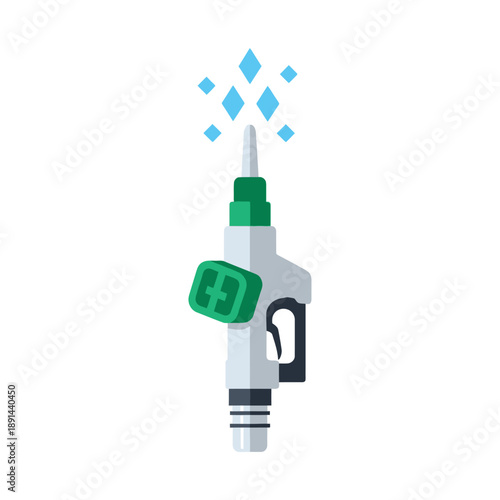 Clean Energy Fuel Nozzle Flat Icon. Premium Gasoline, Biofuel, or EV Charging Station Concept Vector Illustration.