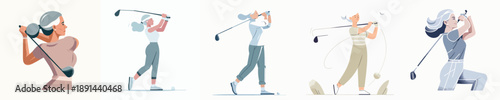Vector Illustration of a Elderly Woman Playing Golf