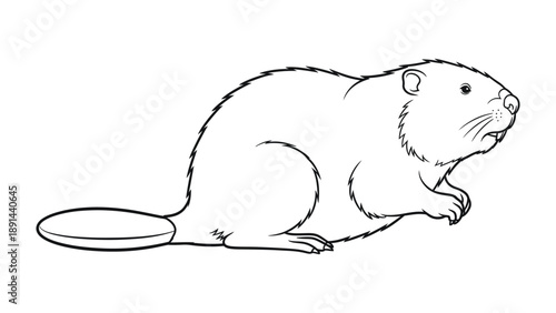 Outline of a Beaver: A detailed sketch of a beaver, showcasing its iconic flat tail, sturdy build, and textured fur.