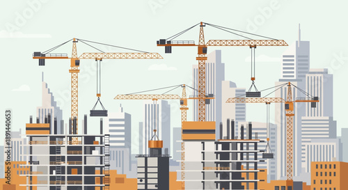 Construction Site with Cranes and Buildings in a Cityscape.