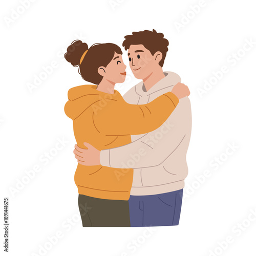 Young Couple Hugging, Man and Woman Embracing Vector Illustration