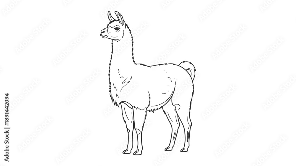 Fototapeta premium Llama Outline Portrait: A simple, elegant outline of a llama, perfect for adding a touch of minimalistic charm to your creative projects.