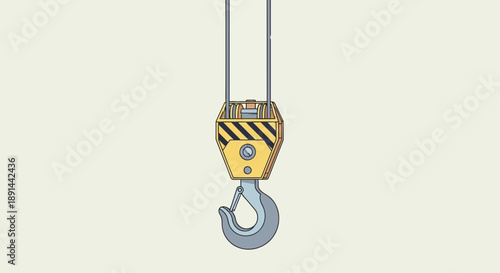 Illustration of a Crane Hook with Yellow and Black Stripes.