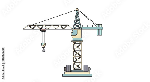 Illustration of a construction crane with hook and boom.