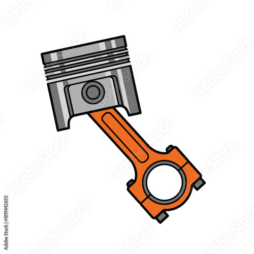 Cartoon Piston and Connecting Rod Vector Illustration for Engine Mechanics and Automotive Repair