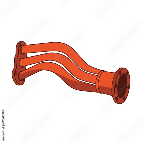 Automotive Performance Exhaust Header Manifold Vector Illustration. High-Flow Engine Part Isolated Graphic for Racing, Tuning, and Mechanic Concepts.